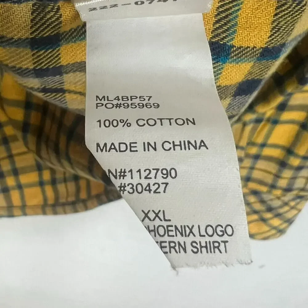 True Religion Shirt Men's Size 2XL Yellow Plaid LongSleeve Pearl Snap Flannel
